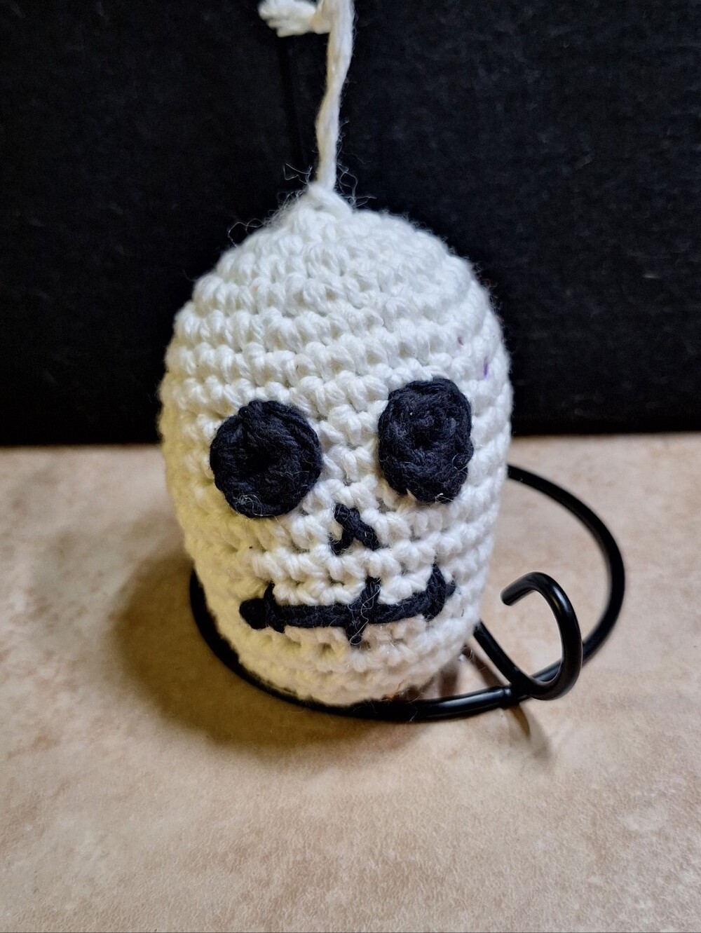Handmade Halloween Amigurumi White Skull Car Mirror Charm Ornament Decor 4"
